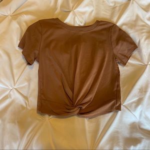 Brown Crop Tie Tee